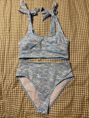 Light Blue Floral Embroidered swimsuit